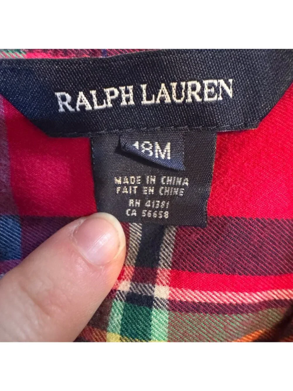 Ralph Lauren Plaid Peplum Top Girls Red Green Button Front Long Sleeve Size 18M